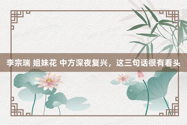 李宗瑞 姐妹花 中方深夜复兴，这三句话很有看头